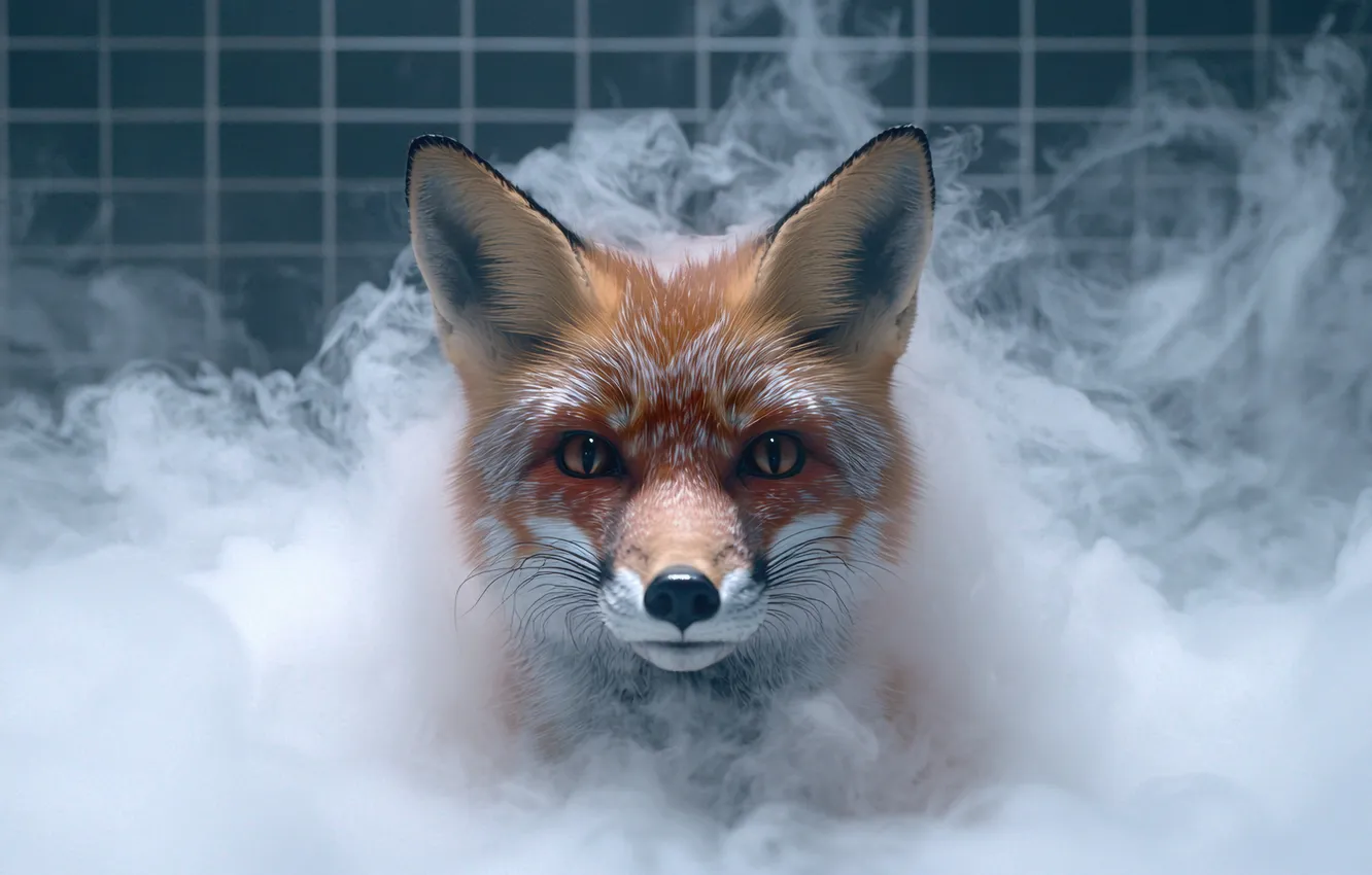 Photo wallpaper look, tile, portrait, bathing, pair, bath, red, face