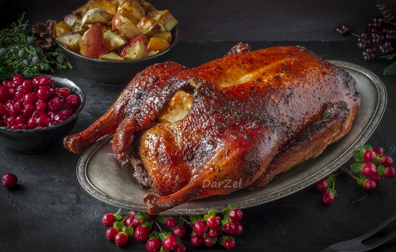 Photo wallpaper duck, meat, cranberry