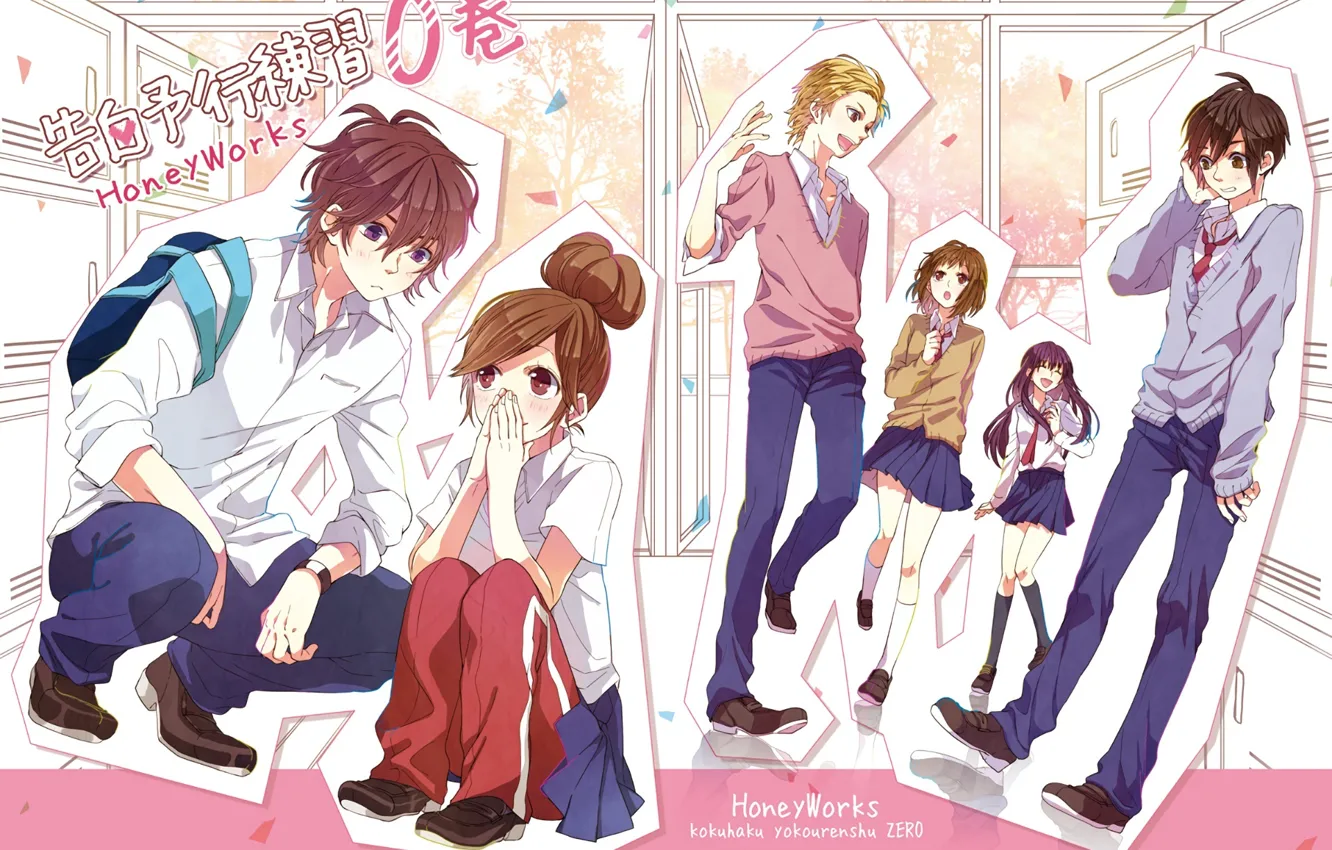 Photo wallpaper girl, collage, anime, art, guy, school, Kokuhaku Jikko Is Iinkaan