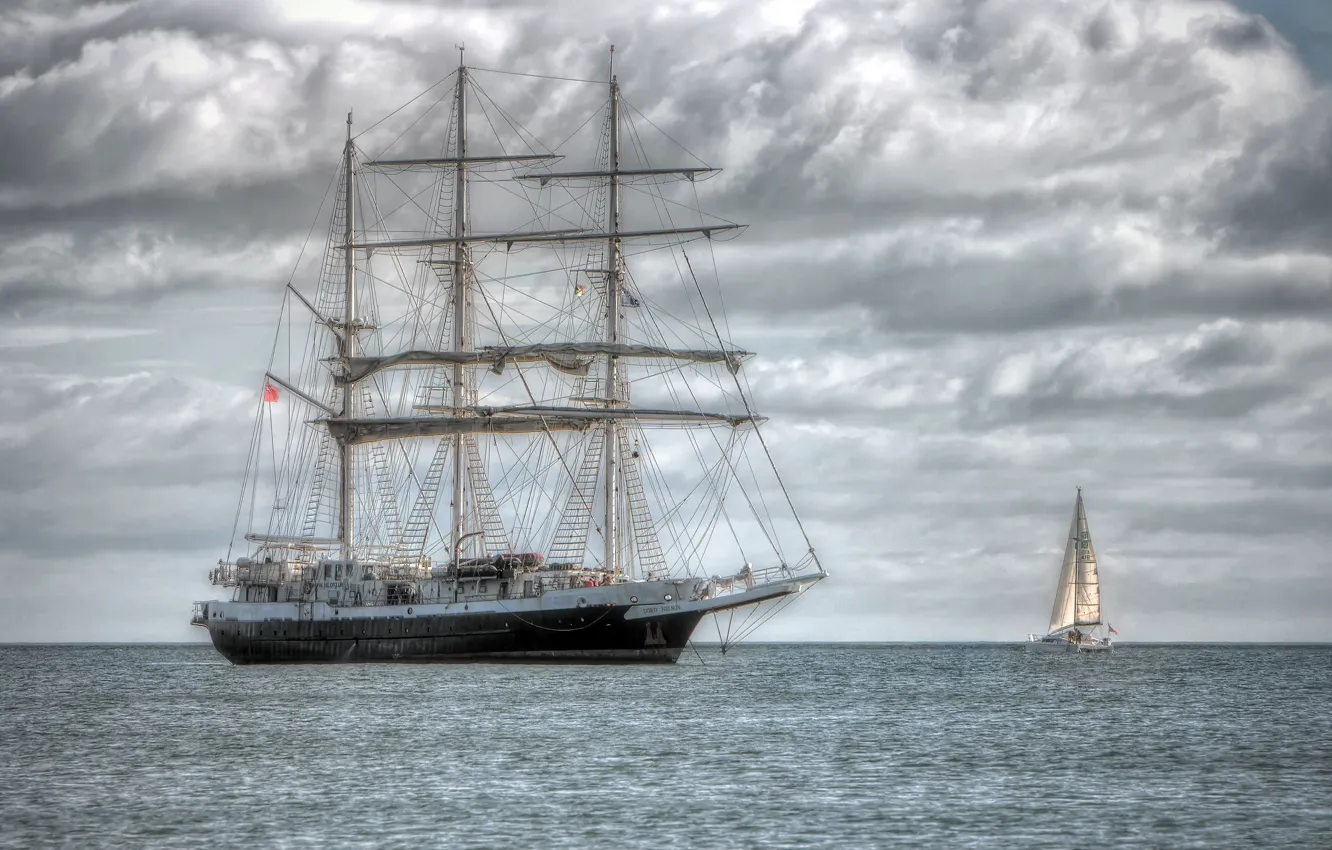 Photo wallpaper SEA, SHIP, HORIZON, The OCEAN, MAST, SAILS, CATAMARAN, SAILBOAT