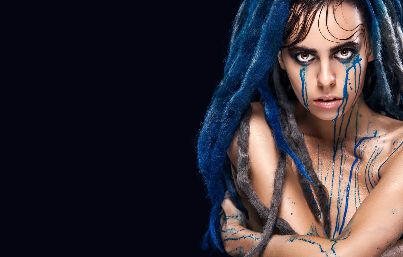 Photo wallpaper blue, drag, tears, nude, look, makeup