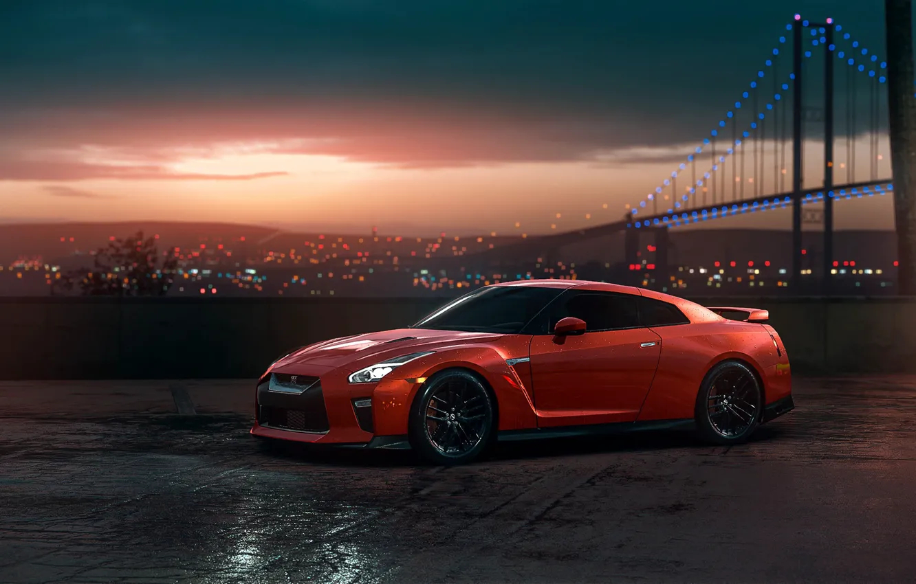 Photo wallpaper GTR, Nissan, Red, Car, Sunset, R35, View