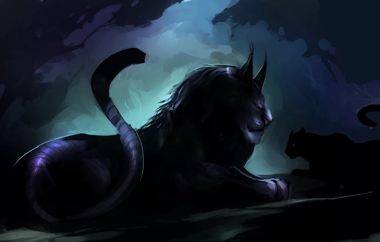 Photo wallpaper dark, predator, tail, Predator, hunter, lion