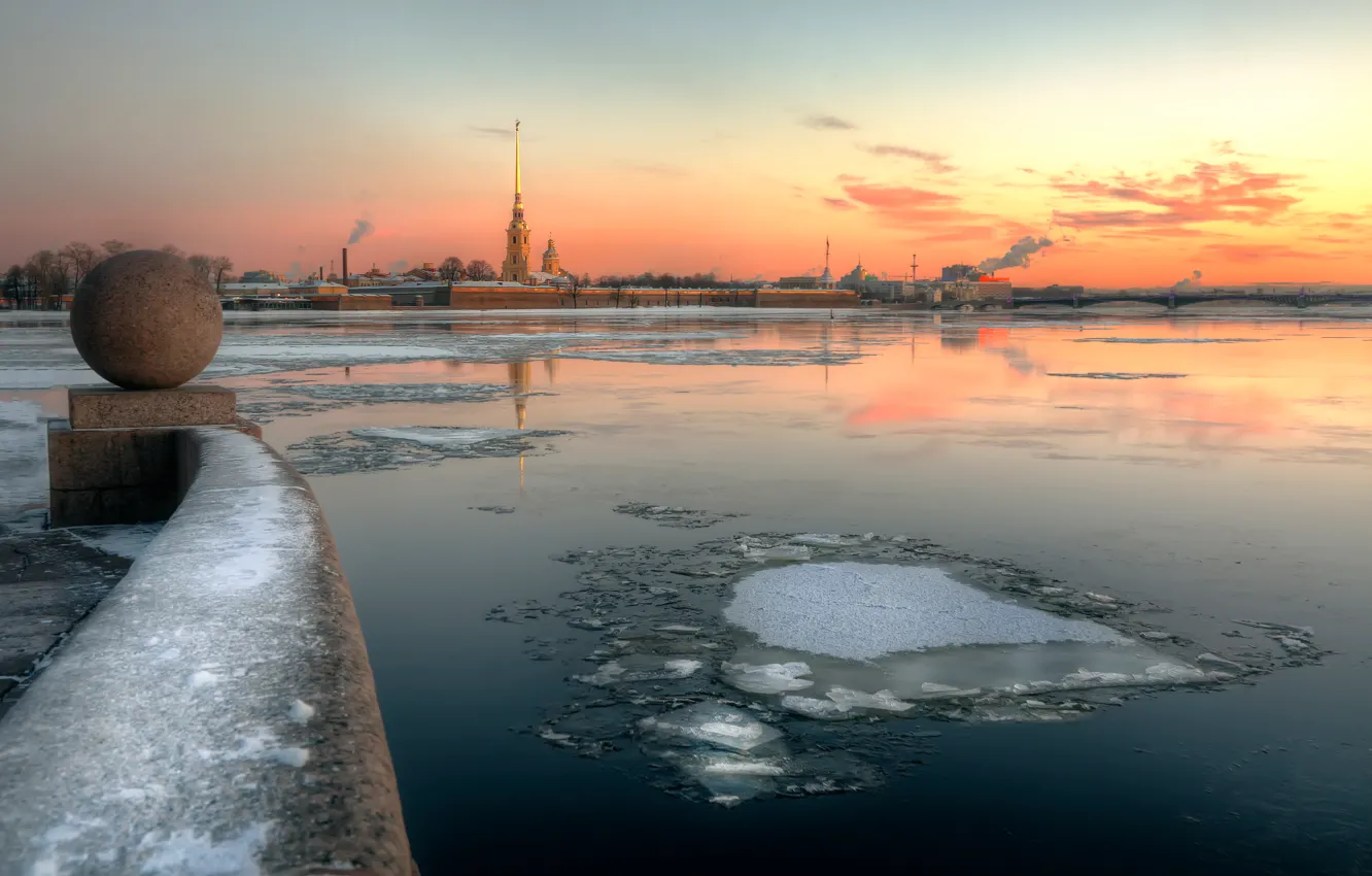 Photo wallpaper winter, river, morning, frost, Saint Petersburg, 2015, The Palace district, 29 Dec