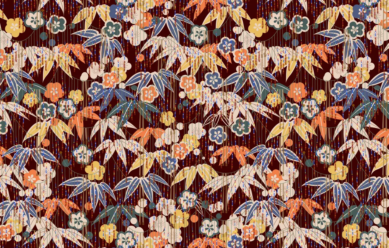 Photo wallpaper leaves, flowers, background, Wallpaper, texture, garland, ornament, tassels