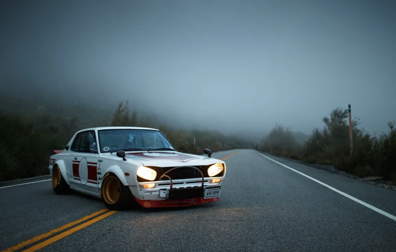 Photo wallpaper Auto, Fog, Machine, Nissan, Nissan, Lights, Car, 2000