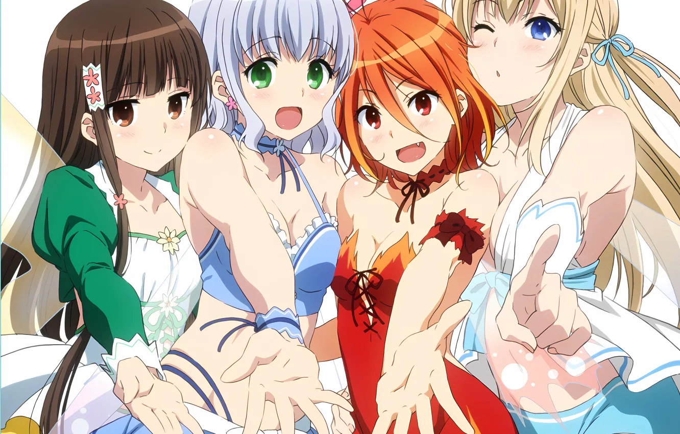 Photo wallpaper girl, sexy, cleavage, shorts, blouse, green eyes, long hair, dress