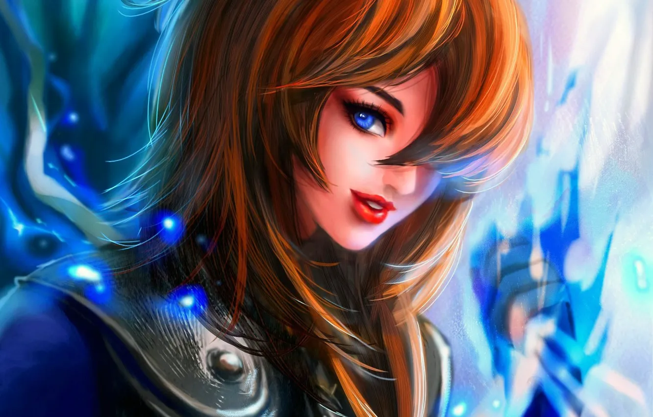 Photo wallpaper girl, hair, art, knife, armor, grin, bangs, RikaMello