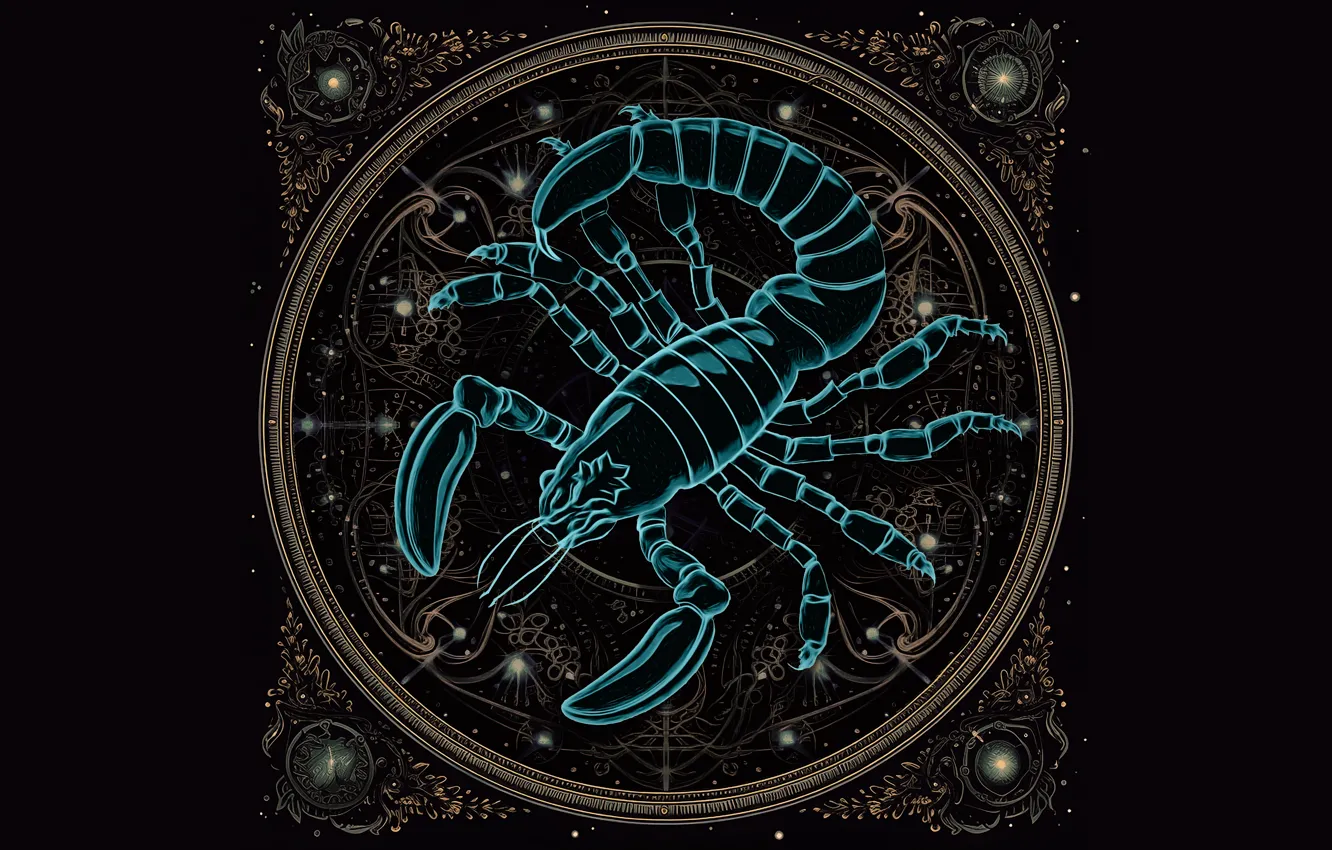 Photo wallpaper sign, symbol, Scorpio, black background, the signs of the zodiac, zodiac, astrology, horoscope