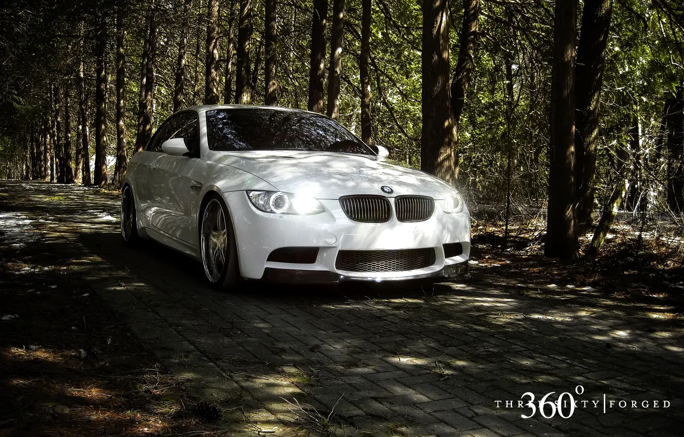 Photo wallpaper auto, forest, nature, 360 forged, white BMW on your desktop, BMW M3 Convertible