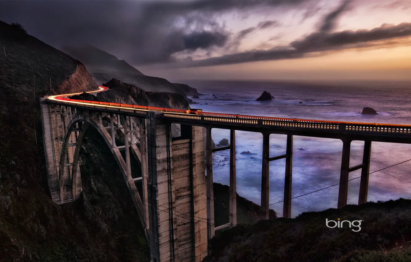 Photo wallpaper sea, the sky, bridge, rocks