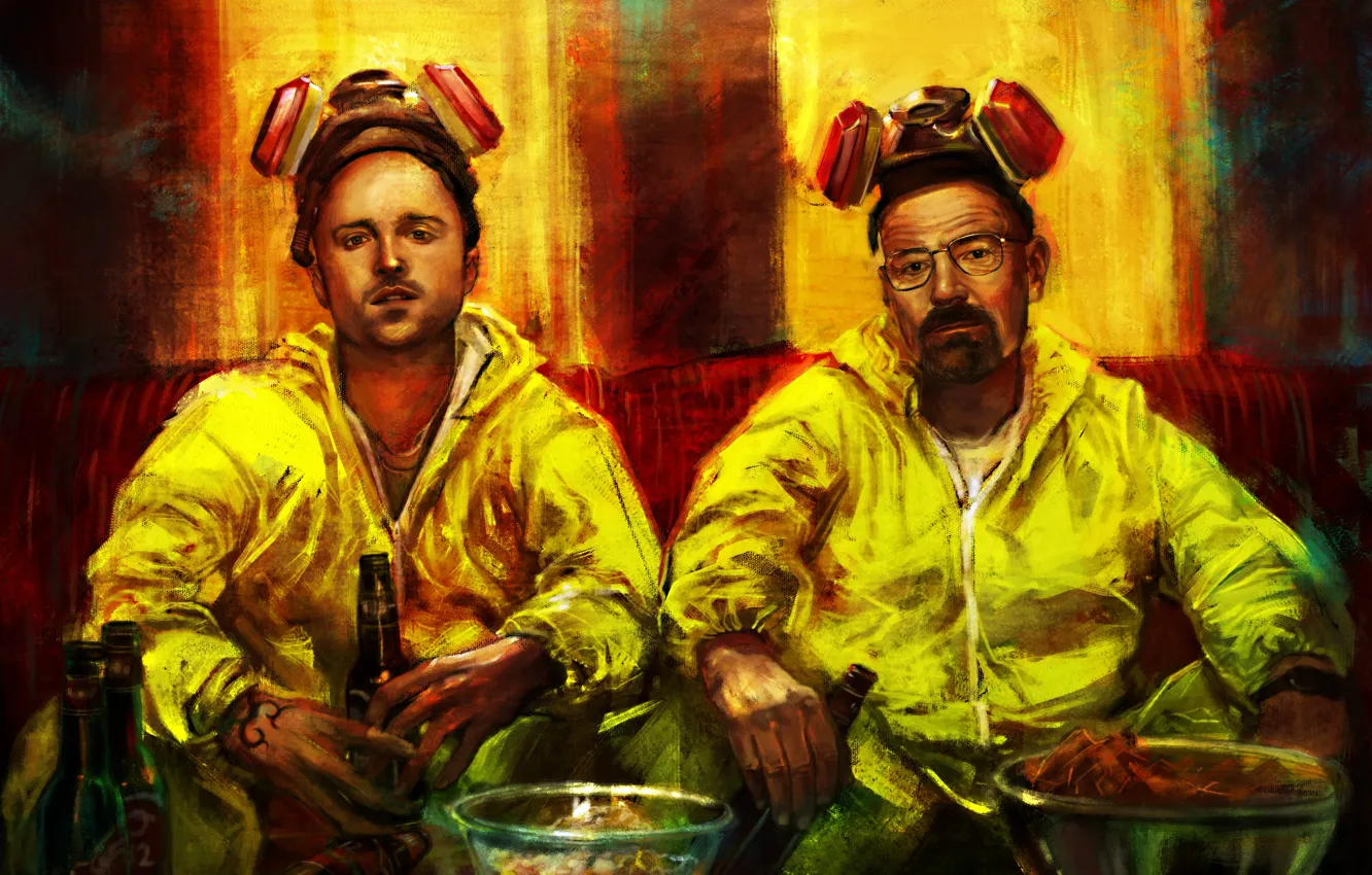 Photo wallpaper beer, costume, art, Breaking Bad, respirator, Bryan Cranston, AMC, Walter White