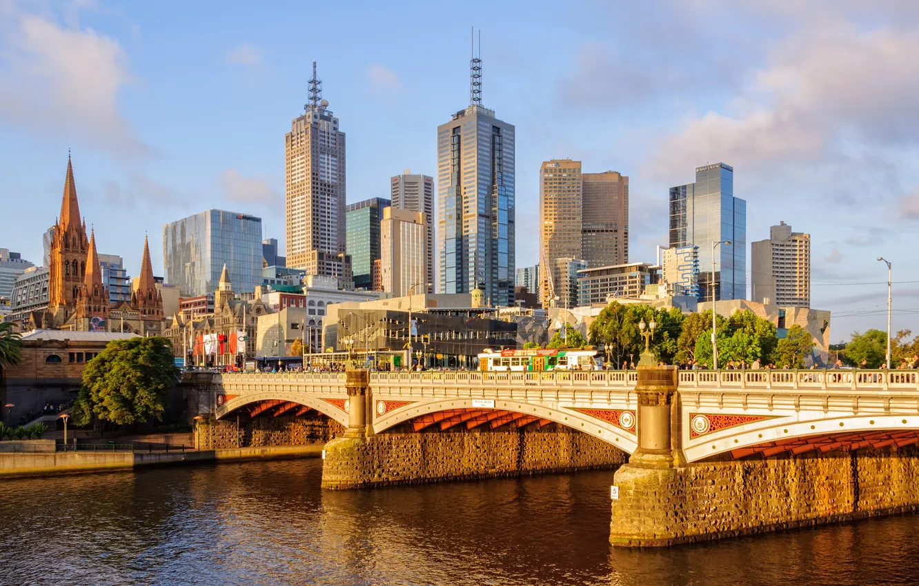 Photo wallpaper Melbourne, Downtown, cityscape, princes, Landmark, flinders street