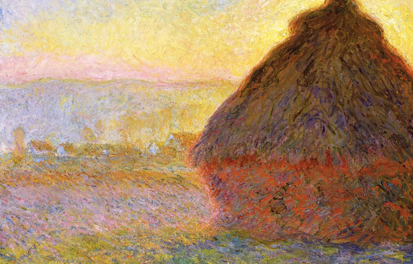 Photo wallpaper landscape, picture, Claude Monet, Haystack at Sunset