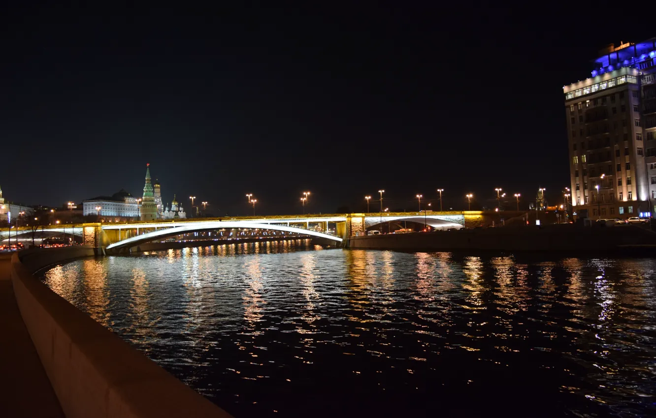 Photo wallpaper bridge, lights, river, the evening, Moscow, The Kremlin, Russia, Russia