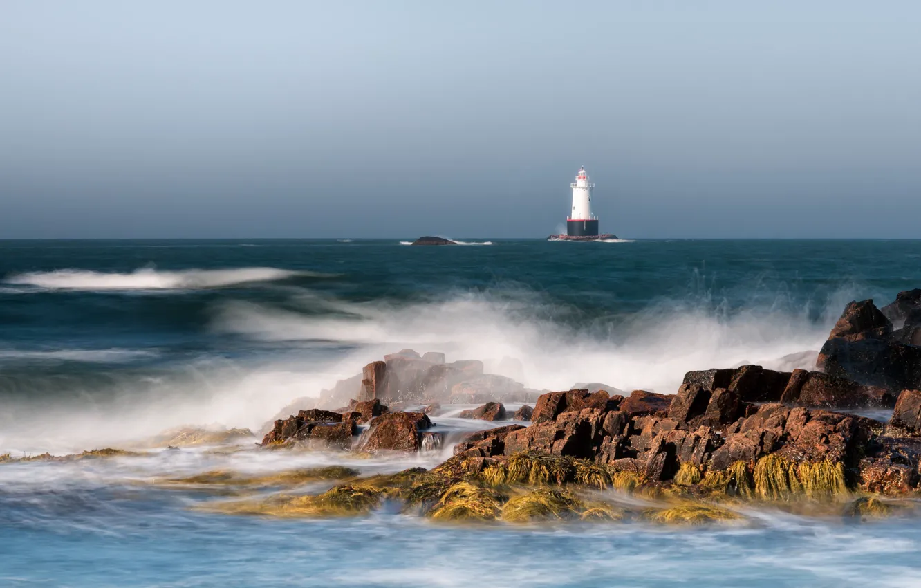 Photo wallpaper the ocean, coast, lighthouse, USA, lighthouse, New England, Rhode Island, Rhode Island