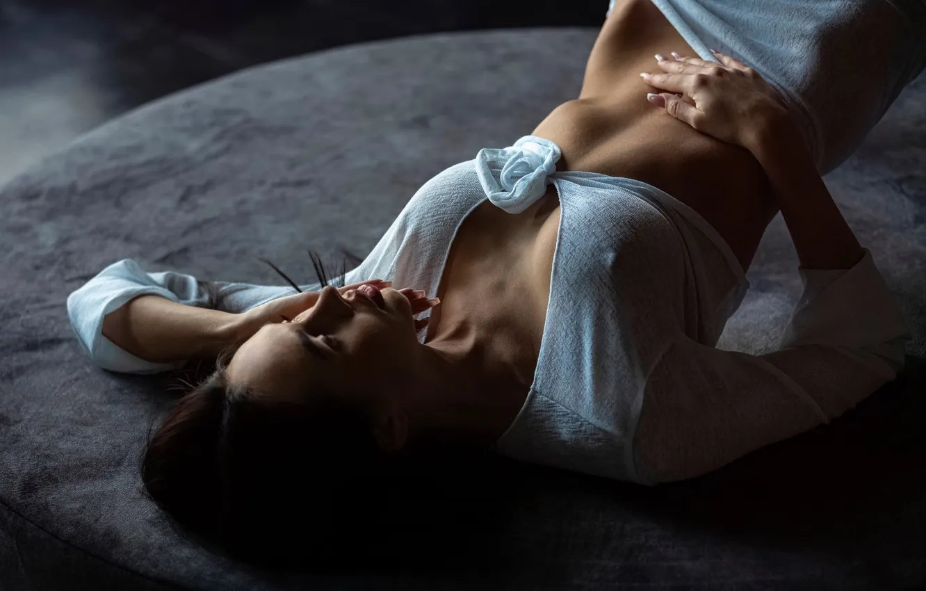 Photo wallpaper girl, pose, hands, figure, closed eyes, poof, Pavel Ermakov, Kristina Kashkareva