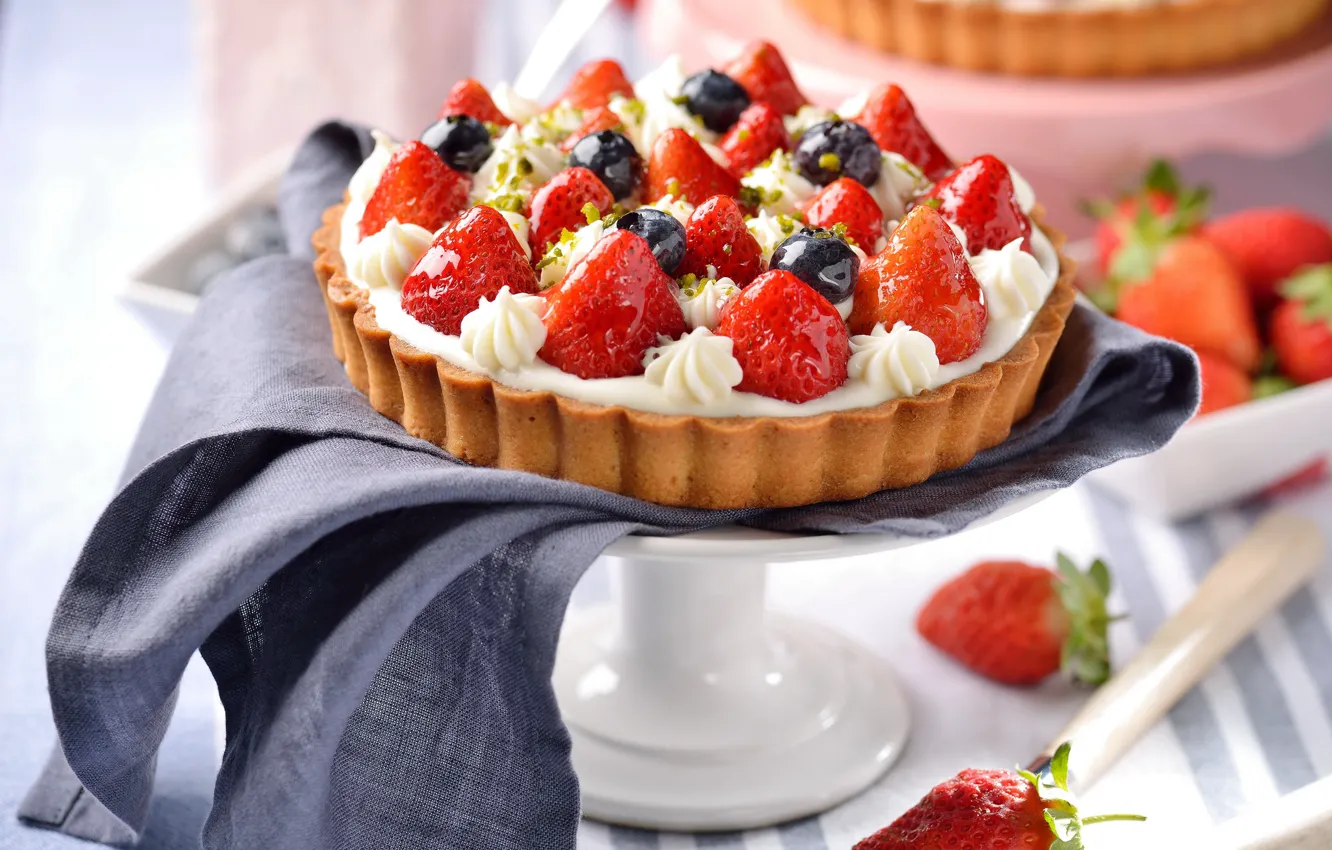 Photo wallpaper berries, blueberries, strawberry, pie, cakes
