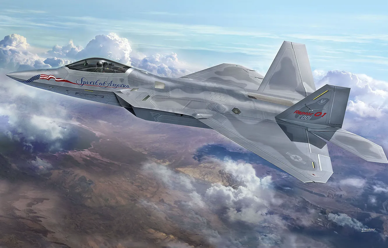 Photo wallpaper USA, multi-role fighter, F-22 Raptor, US Airforce, T.Hoshino