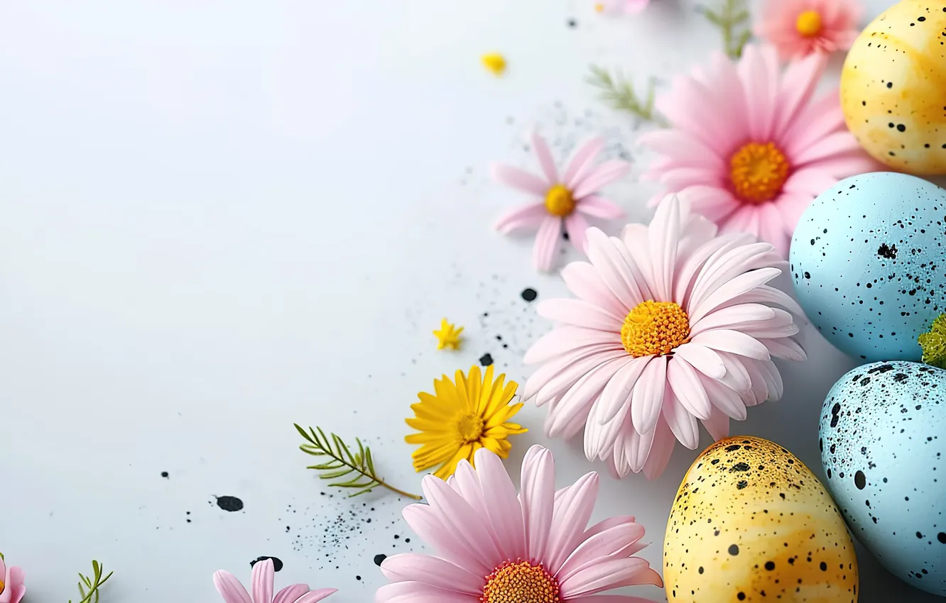 Photo wallpaper flowers, eggs, spring, colorful, Easter, flowers, spring, Easter