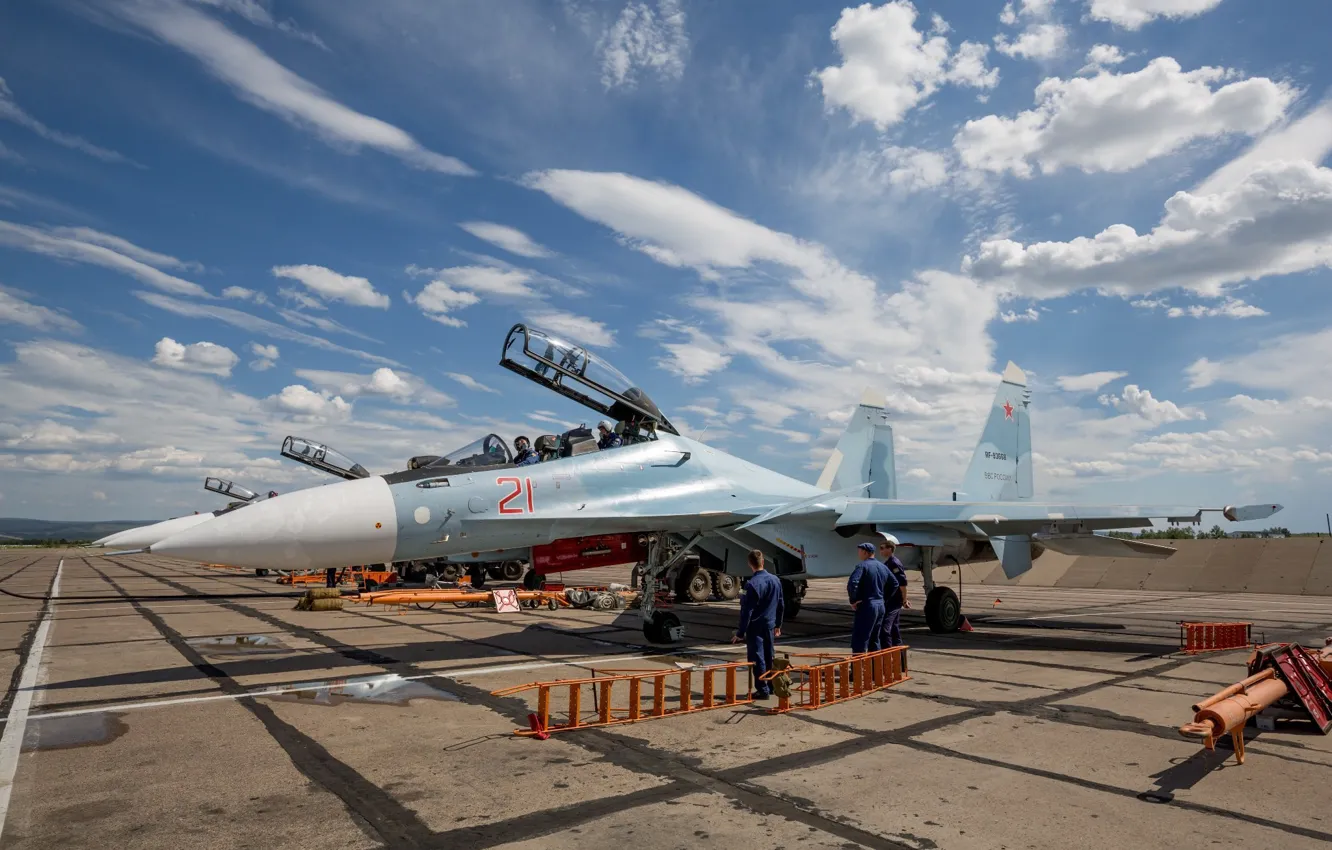 Photo wallpaper fighter, Russia, the airfield, BBC, military, Su-30, Dry