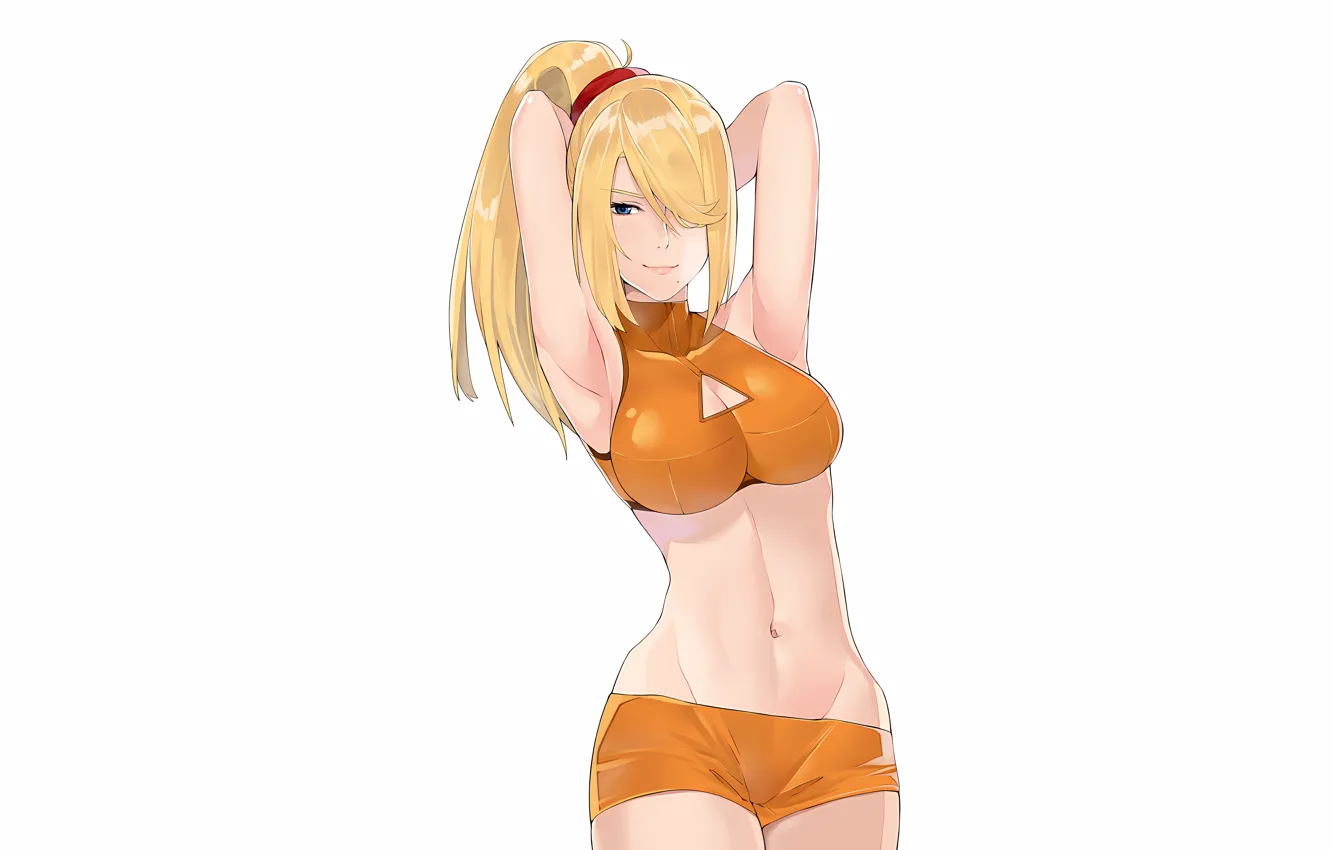 Photo wallpaper girl, sexy, cleavage, shorts, blouse, long hair, boobs, anime