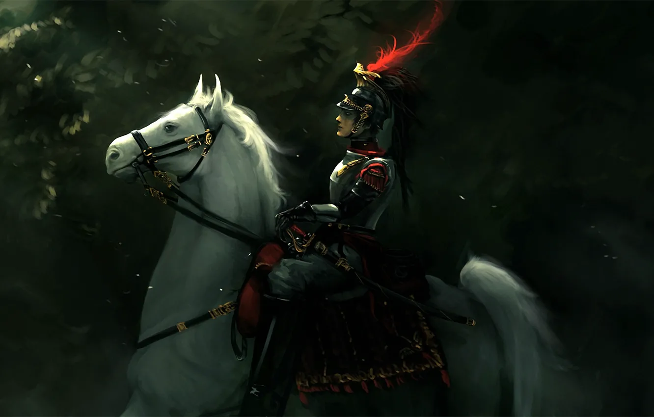 Photo wallpaper branches, horse, sword, art, soldiers, rider, badge