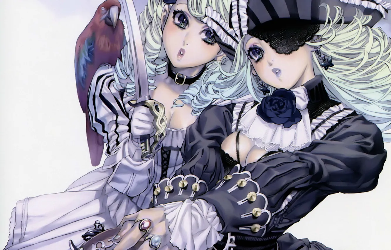 Photo wallpaper gun, hat, pirate, parrot, headband, art, saber, ruffles