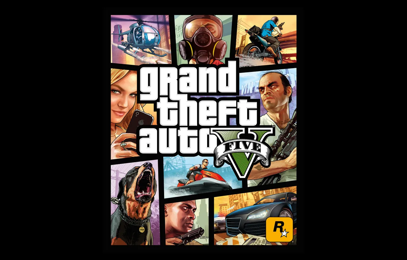 Photo wallpaper Rockstar, rockstar, Grand Theft Auto V, cover art