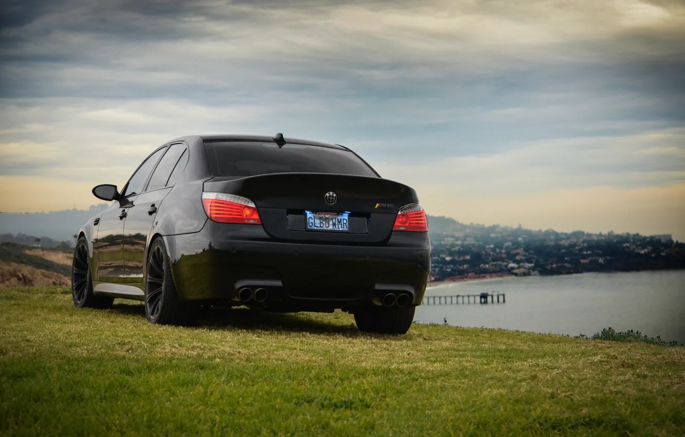 Photo wallpaper the sky, grass, light, clouds, black, bmw, BMW, black