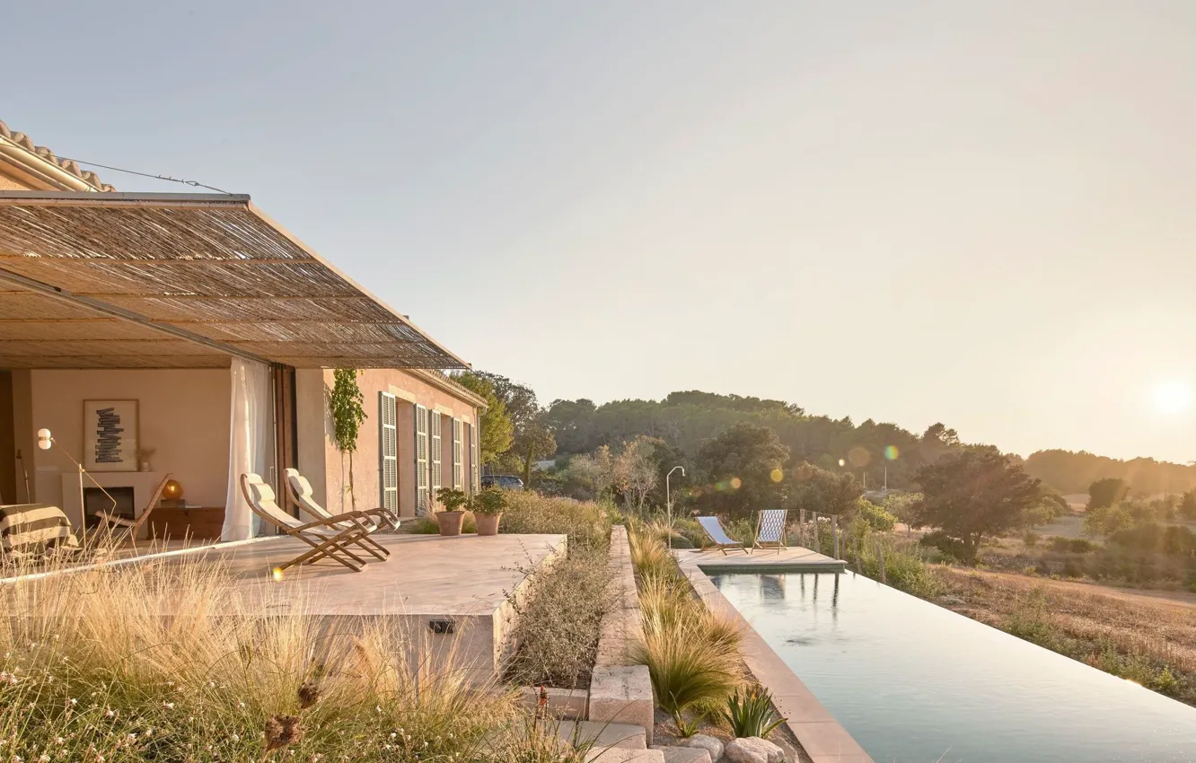 Photo wallpaper pool, architecture, Spain, Mallorca, by Ohlab - Oliver Hernaiz Architecture Lab., in the countryside of …