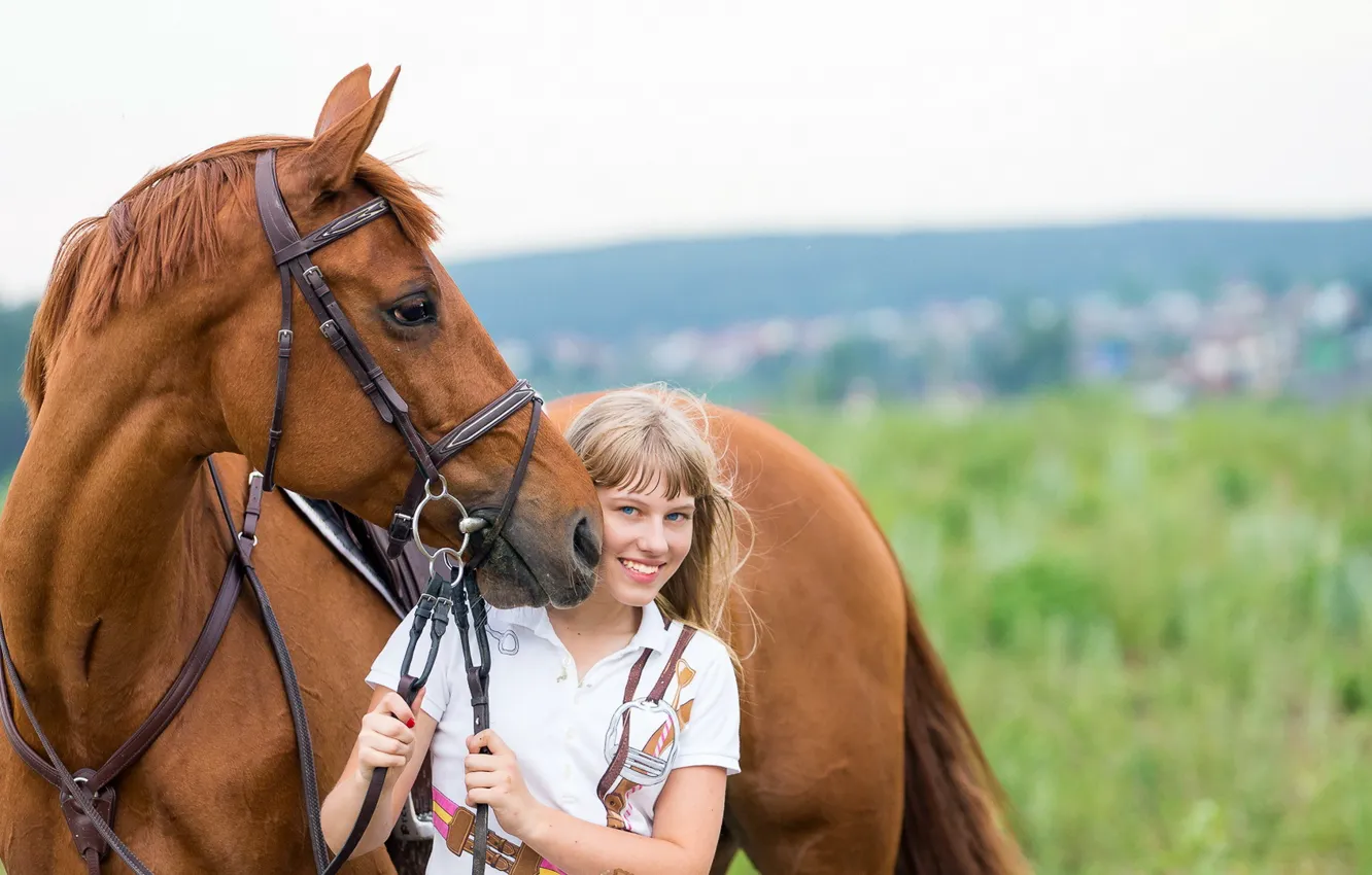 Photo wallpaper girl, mood, horse