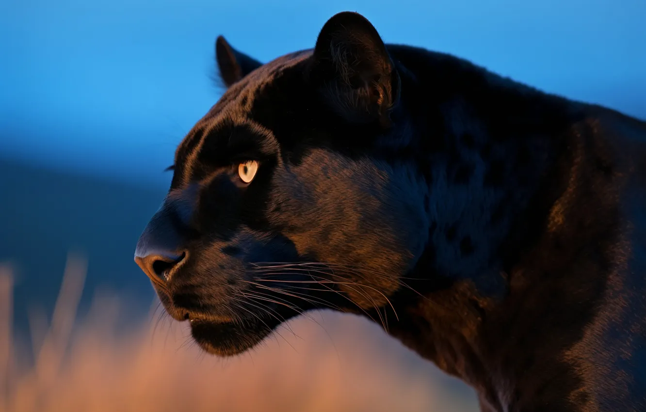 Photo wallpaper face, portrait, Panther, profile, digital art, AI art, The Art of Artificial Intelligence, neural network