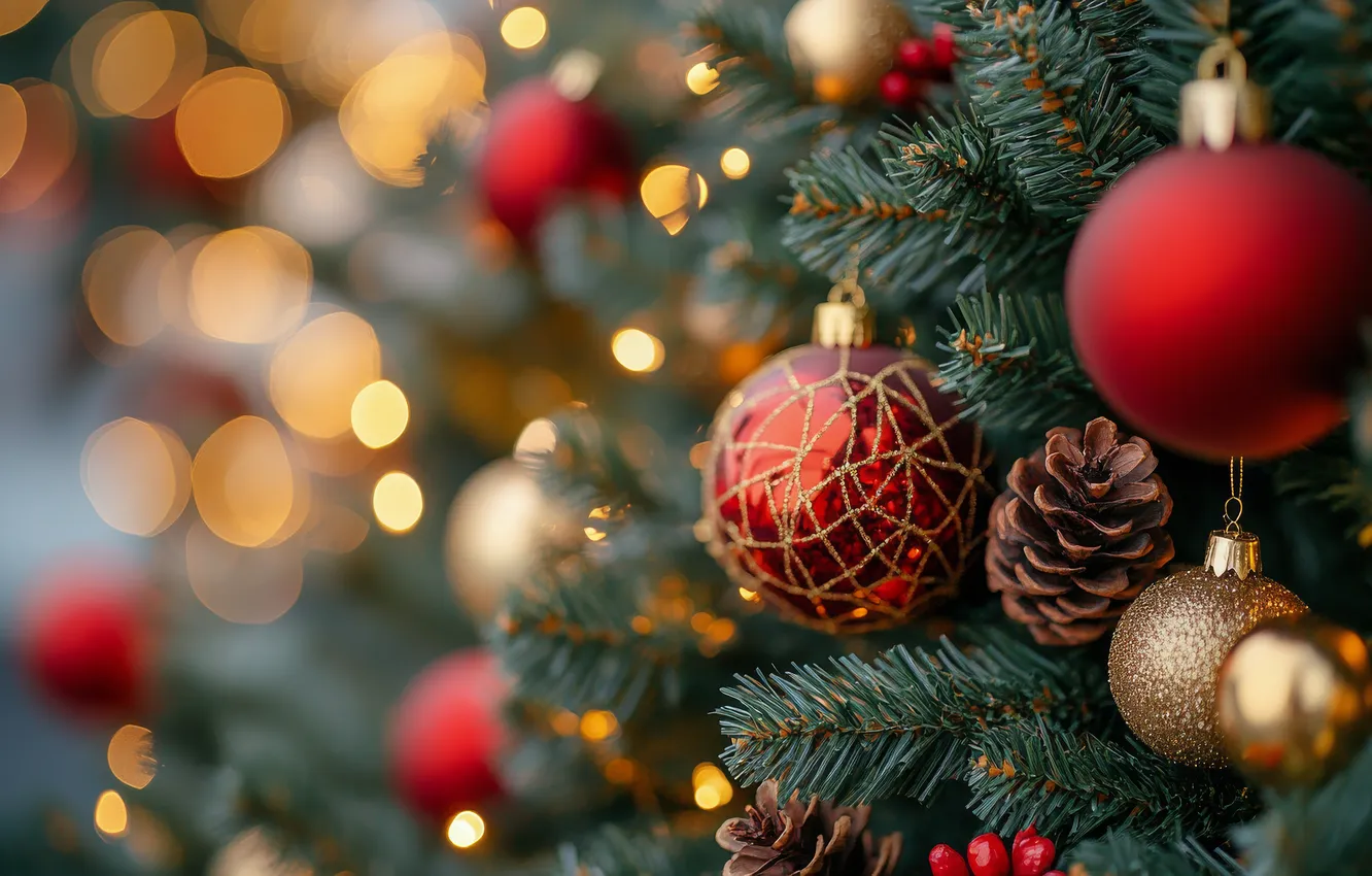 Photo wallpaper balls, lights, new year, Christmas, bumps, bokeh, Christmas decorations, Christmas decorations