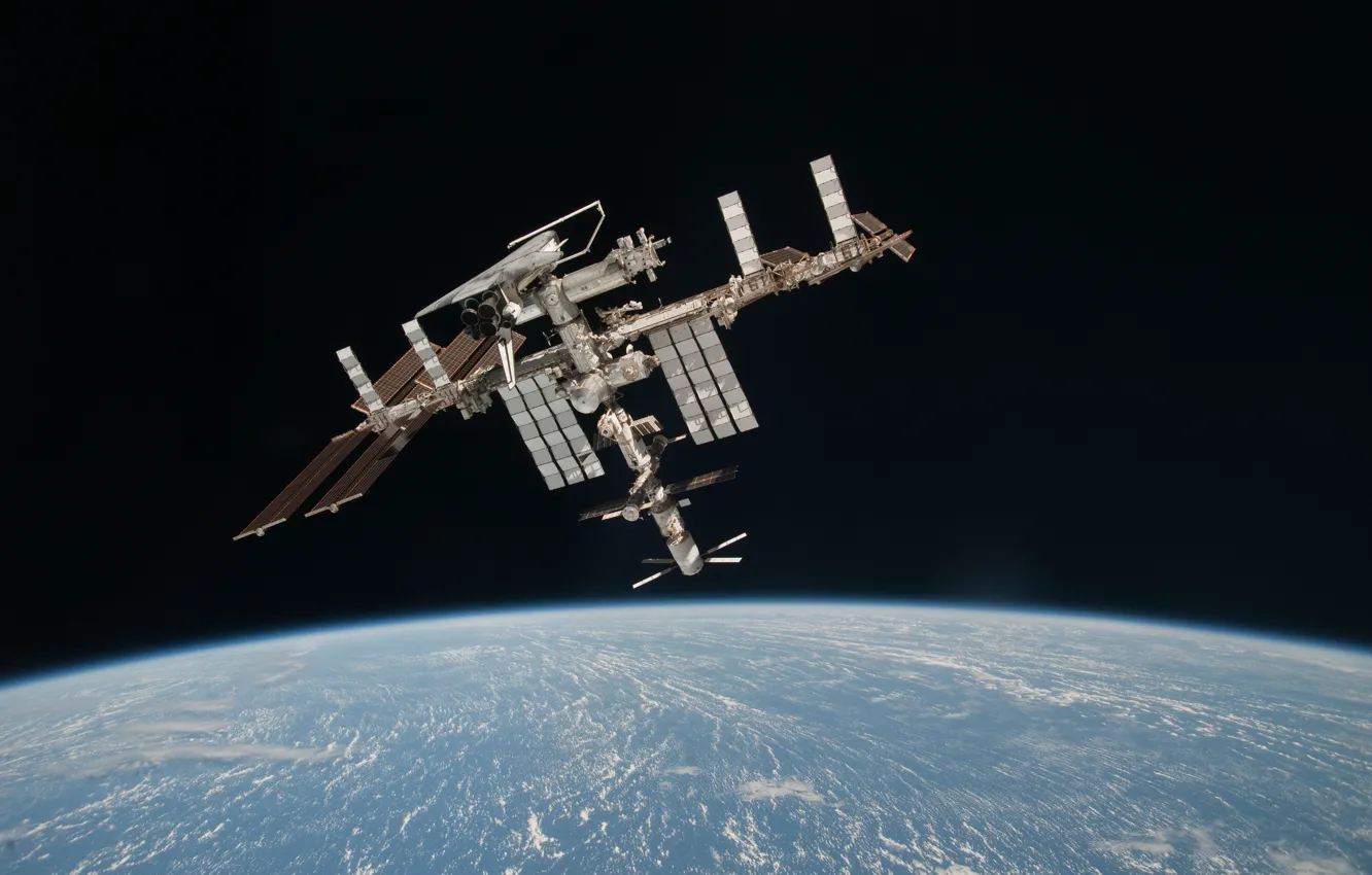 Photo wallpaper space, satellite, ISS, docking, space Shuttle
