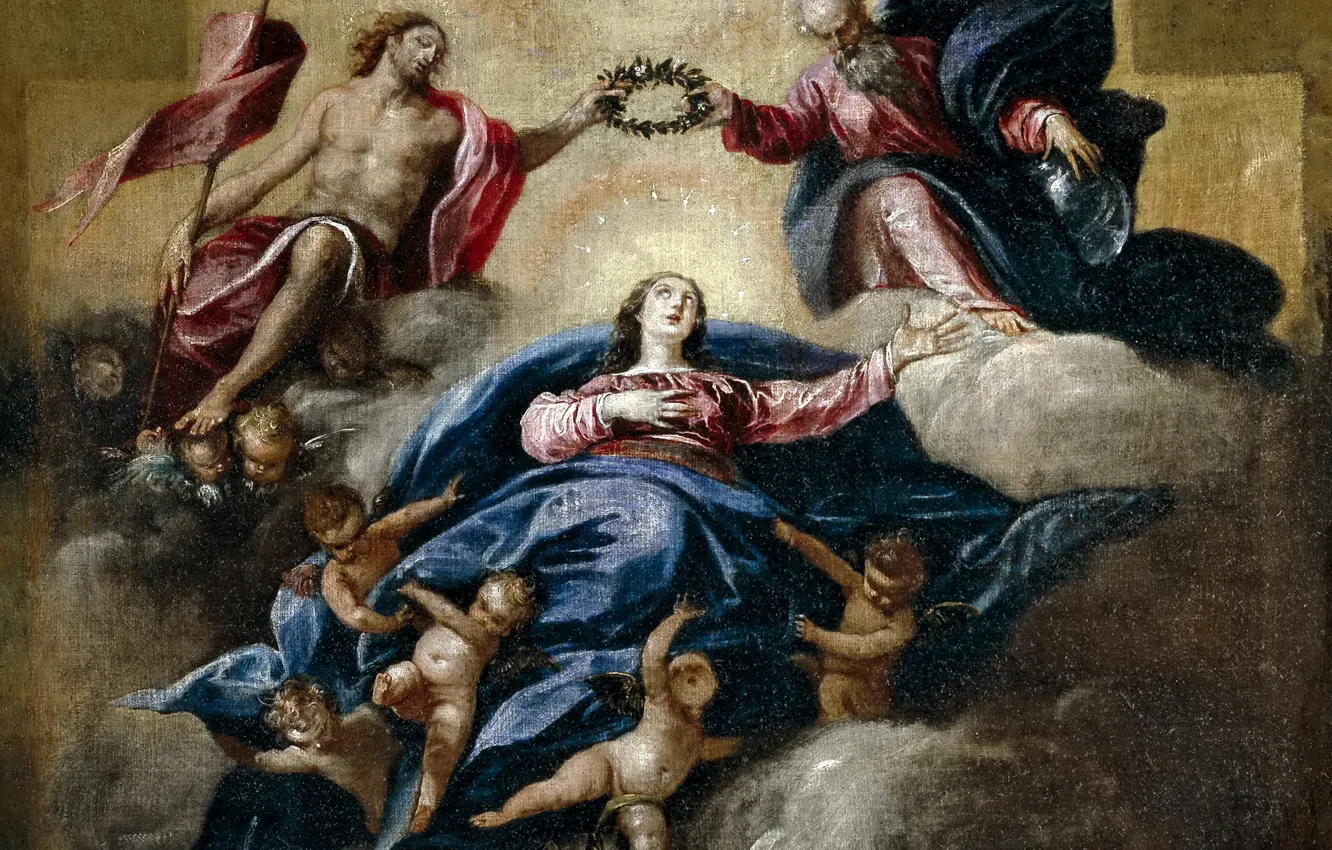 Photo wallpaper picture, religion, mythology, Sebastian Herrera Barnuevo, The Coronation Of The Virgin Mary