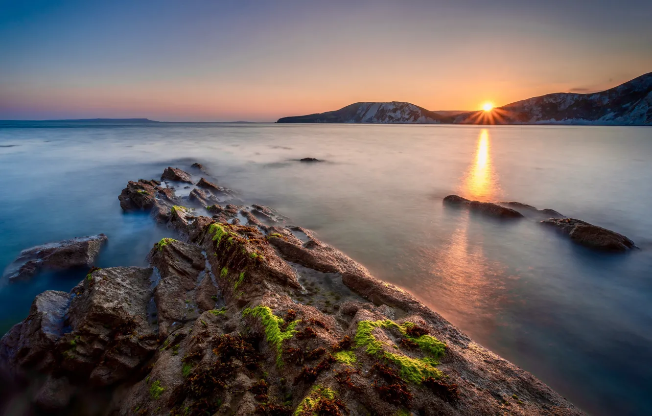 Photo wallpaper sunset, long exposure, Dorset coast