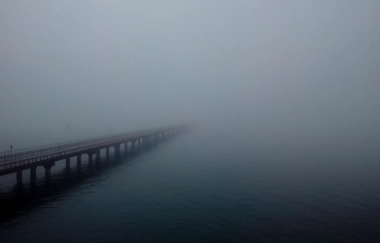 Photo wallpaper sea, water, bridge, Fog, Russia, Crimea, Taman, The black sea