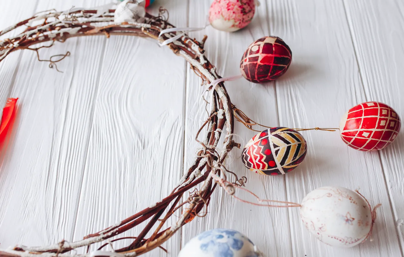 Photo wallpaper holiday, eggs, wreath, eggs, wreath, Easter, twigs, Easter