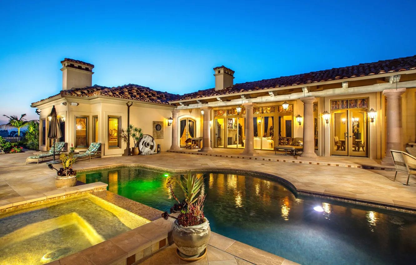 Photo wallpaper the evening, pool, ranch