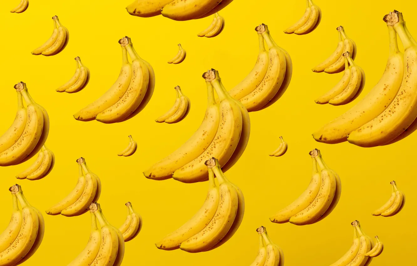 Photo wallpaper bananas, yellow background, yellow background, bananas, Aleksandar Pasaric