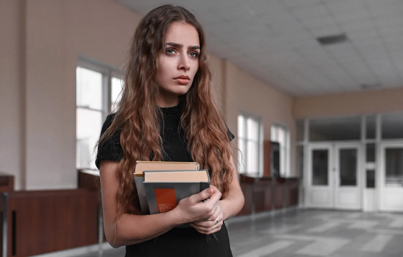 Photo wallpaper look, sweetheart, model, study, portrait, corridor, brown hair, beautiful