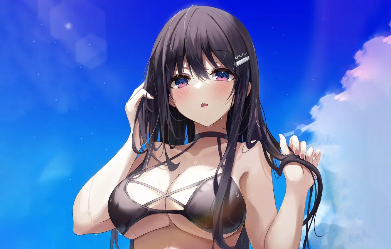 Photo wallpaper girl, sexy, wet, cleavage, long hair, boobs, anime, beautiful