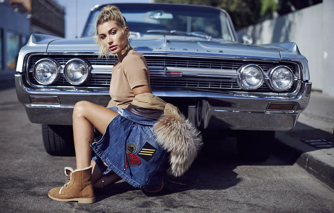 Photo wallpaper auto, girl, pose, model, jacket, Hailey Baldwin