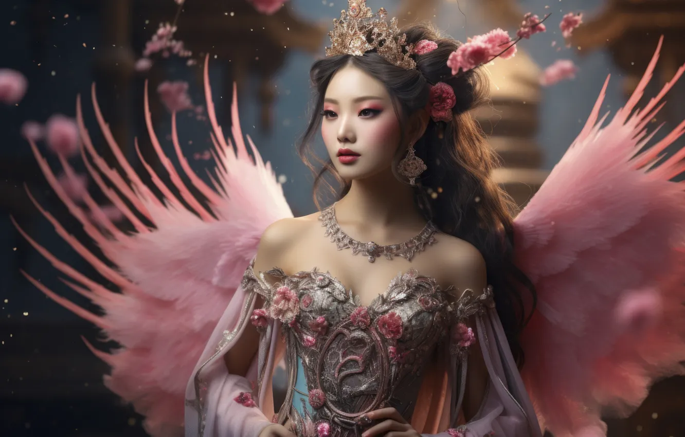 Photo wallpaper girl, angel, Asian, Princess, AI art, neural network
