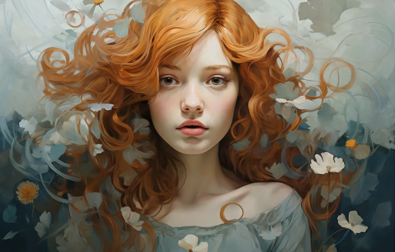 Photo wallpaper look, girl, portrait, AI art, neural network