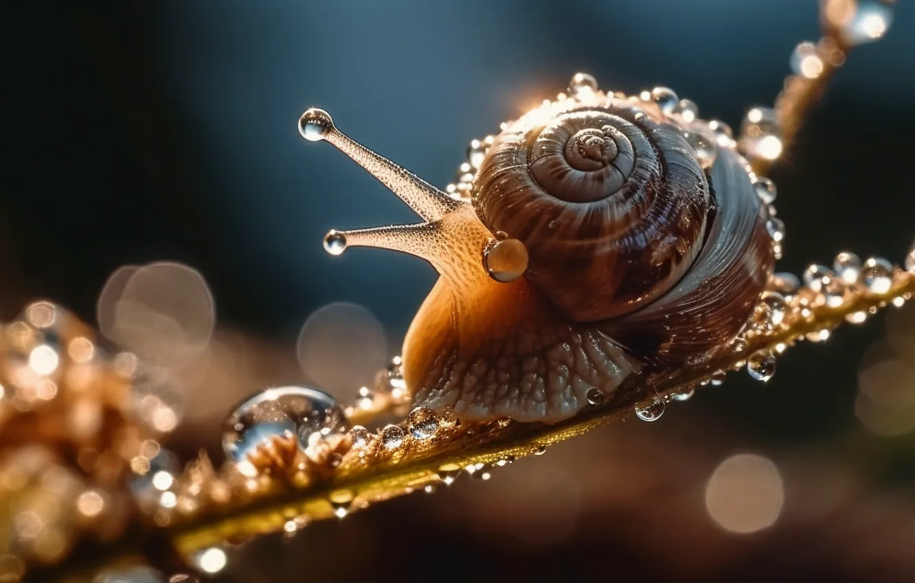 Photo wallpaper drops, light, snail, shellfish, AI art, neural network