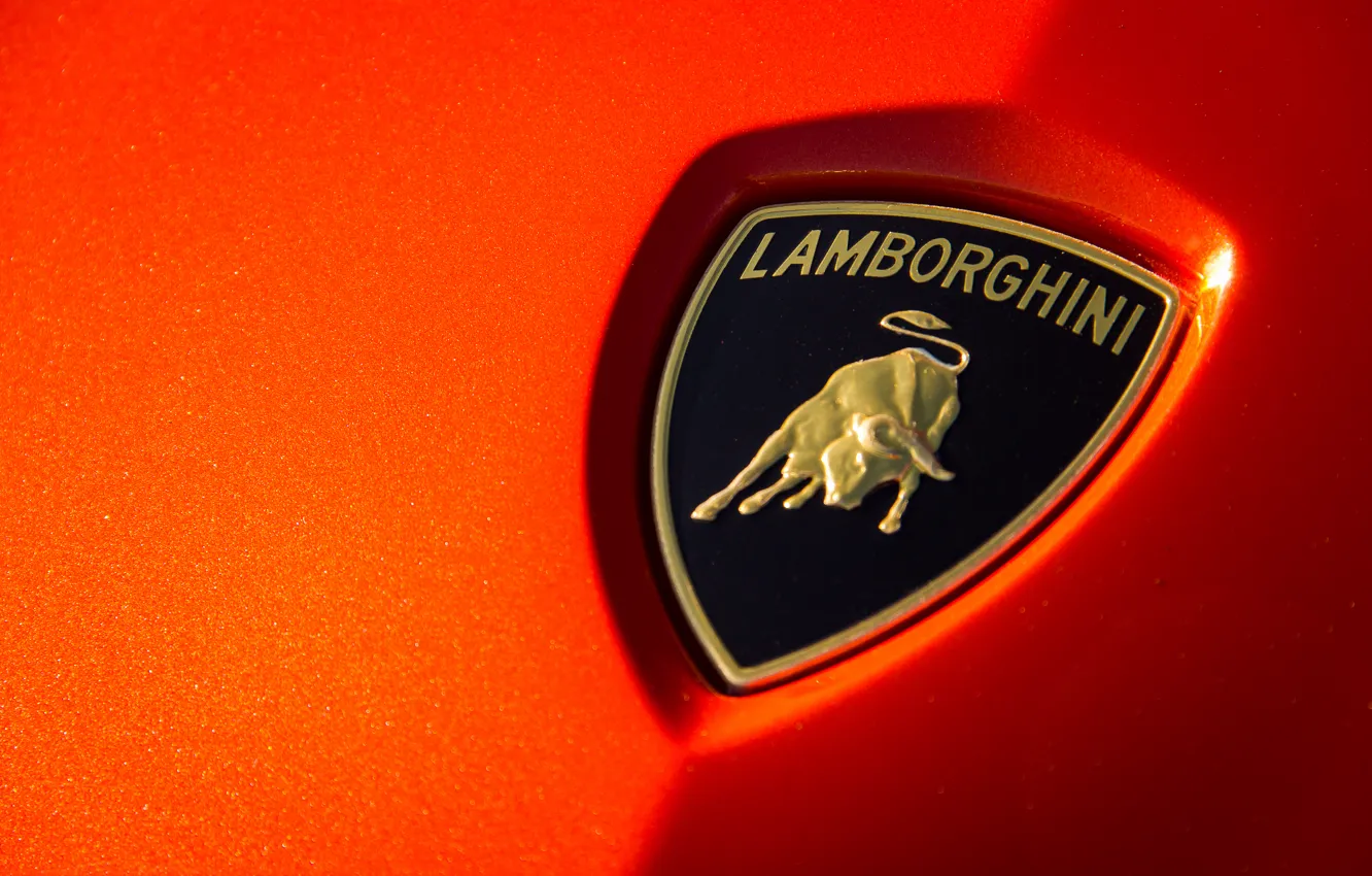 Photo wallpaper macro, orange, Lamborghini, emblem