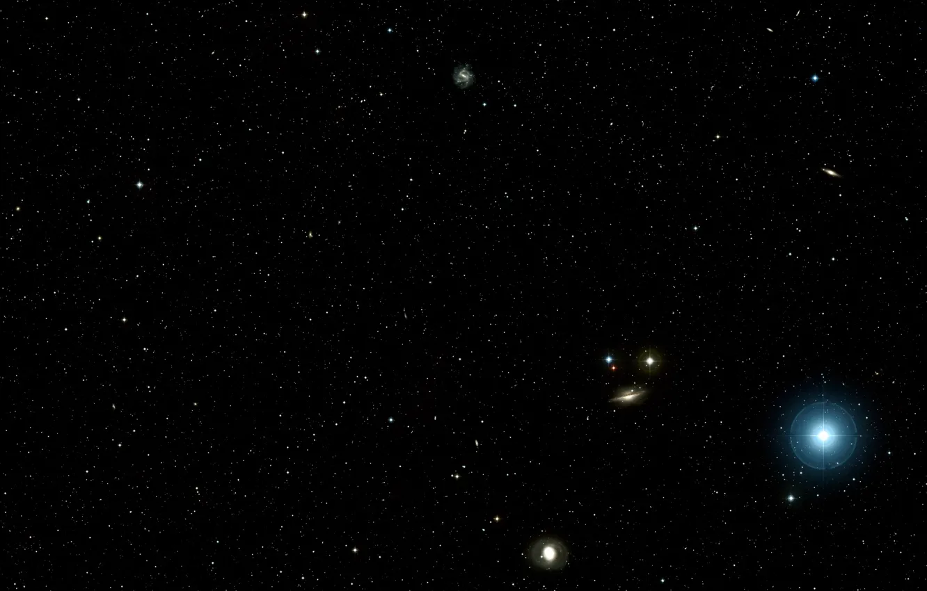 Photo wallpaper Digitized Sky Survey 2, NGC 1073, Constellation Cetus, Messier 77, NGC 1055