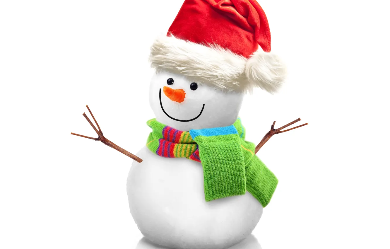 Photo wallpaper snowman, christmas, new year, cute, snowman, santa hat